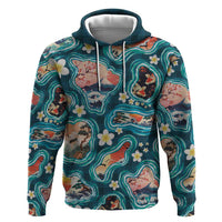 Hawaiian and Japanese Culture Together Zip Hoodie Hawaiian Island Shapes with Japanese Landscape Teal Color LT03 Pullover Hoodie Teal - Polynesian Pride
