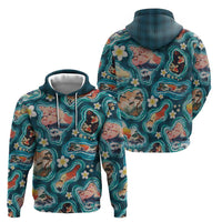 Hawaiian and Japanese Culture Together Zip Hoodie Hawaiian Island Shapes with Japanese Landscape Teal Color LT03 - Polynesian Pride