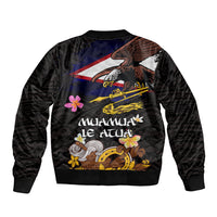 American Samoa Fue and Kava Bowl Bomber Jacket Plumeria and Polynesian Pattern