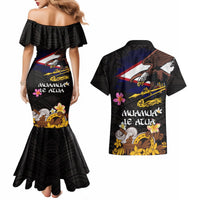 American Samoa Fue and Kava Bowl Couples Matching Mermaid Dress and Hawaiian Shirt Plumeria and Polynesian Pattern LT03 - Polynesian Pride