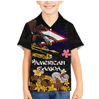 American Samoa Fue and Kava Bowl Family Matching Mermaid Dress and Hawaiian Shirt Plumeria and Polynesian Pattern LT03 Son's Shirt Black - Polynesian Pride