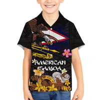 American Samoa Fue and Kava Bowl Family Matching Summer Maxi Dress and Hawaiian Shirt Plumeria and Polynesian Pattern LT03 Son's Shirt Black - Polynesian Pride