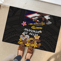 American Samoa Fue and Kava Bowl Rubber Doormat Plumeria and Polynesian Pattern