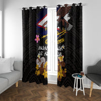 American Samoa Fue and Kava Bowl Window Curtain Plumeria and Polynesian Pattern LT03 With Grommets Black - Polynesian Pride