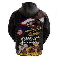 American Samoa Fue and Kava Bowl Zip Hoodie Plumeria and Polynesian Pattern