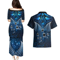 New Zealand Matariki Couples Matching Puletasi and Hawaiian Shirt Maori Pattern and Kiwi Bird Haka Dance Sky Night LT03 - Polynesian Pride