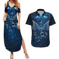 New Zealand Matariki Couples Matching Summer Maxi Dress and Hawaiian Shirt Maori Pattern and Kiwi Bird Haka Dance Sky Night LT03 Blue - Polynesian Pride