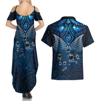 New Zealand Matariki Couples Matching Summer Maxi Dress and Hawaiian Shirt Maori Pattern and Kiwi Bird Haka Dance Sky Night LT03 - Polynesian Pride