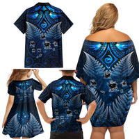 New Zealand Matariki Family Matching Off Shoulder Short Dress and Hawaiian Shirt Maori Pattern and Kiwi Bird Haka Dance Sky Night LT03 - Polynesian Pride