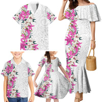 Hawaii Tropical Leaves and Flowers Family Matching Mermaid Dress and Hawaiian Shirt Tribal Polynesian Pattern White Style LT03 - Polynesian Pride