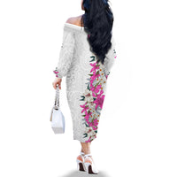 Hawaii Tropical Leaves and Flowers Family Matching Off The Shoulder Long Sleeve Dress and Hawaiian Shirt Tribal Polynesian Pattern White Style LT03 - Polynesian Pride