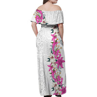 Hawaii Tropical Leaves and Flowers Family Matching Off Shoulder Maxi Dress and Hawaiian Shirt Tribal Polynesian Pattern White Style LT03 - Polynesian Pride