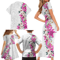 Hawaii Tropical Leaves and Flowers Family Matching Short Sleeve Bodycon Dress and Hawaiian Shirt Tribal Polynesian Pattern White Style LT03 - Polynesian Pride
