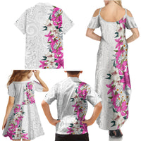 Hawaii Tropical Leaves and Flowers Family Matching Summer Maxi Dress and Hawaiian Shirt Tribal Polynesian Pattern White Style LT03 - Polynesian Pride