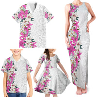 Hawaii Tropical Leaves and Flowers Family Matching Tank Maxi Dress and Hawaiian Shirt Tribal Polynesian Pattern White Style LT03 - Polynesian Pride