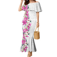 Hawaii Tropical Leaves and Flowers Mermaid Dress Tribal Polynesian Pattern White Style LT03 Women White - Polynesian Pride