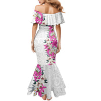 Hawaii Tropical Leaves and Flowers Mermaid Dress Tribal Polynesian Pattern White Style LT03 - Polynesian Pride