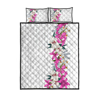 Hawaii Tropical Leaves and Flowers Quilt Bed Set Tribal Polynesian Pattern White Style