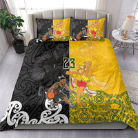 Aotearoa New Zealand And Australia Basketball Custom Bedding Set Maori Tribal Tattoo And Aboriginal Dot Art Heritage