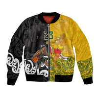 Aotearoa New Zealand And Australia Basketball Custom Bomber Jacket Maori Tribal Tattoo And Aboriginal Dot Art Heritage