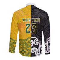 Aotearoa New Zealand And Australia Basketball Custom Long Sleeve Button Shirt Maori Tribal Tattoo And Aboriginal Dot Art Heritage LT03 - Polynesian Pride