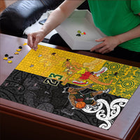 Aotearoa New Zealand And Australia Basketball Custom Puzzle Maori Tribal Tattoo And Aboriginal Dot Art Heritage LT03 - Polynesian Pride
