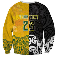 Aotearoa New Zealand And Australia Basketball Custom Sweatshirt Maori Tribal Tattoo And Aboriginal Dot Art Heritage LT03 - Polynesian Pride