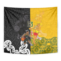 Aotearoa New Zealand And Australia Basketball Custom Tapestry Maori Tribal Tattoo And Aboriginal Dot Art Heritage LT03 - Polynesian Pride