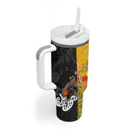 Aotearoa New Zealand And Australia Basketball Custom Tumbler With Handle Maori Tribal Tattoo And Aboriginal Dot Art Heritage LT03 - Polynesian Pride
