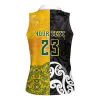Aotearoa New Zealand And Australia Basketball Custom Women Sleeveless Polo Shirt Maori Tribal Tattoo And Aboriginal Dot Art Heritage LT03 - Polynesian Pride