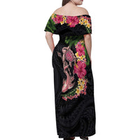 Hawaiian Tropical Plants Turtle and Shark Family Matching Off Shoulder Maxi Dress and Hawaiian Shirt Polynesian Art Tattoo LT03 - Polynesian Pride