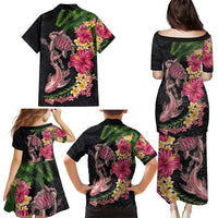 Hawaiian Tropical Plants Turtle and Shark Family Matching Puletasi and Hawaiian Shirt Polynesian Art Tattoo LT03 - Polynesian Pride