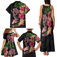 Hawaiian Tropical Plants Turtle and Shark Family Matching Tank Maxi Dress and Hawaiian Shirt Polynesian Art Tattoo LT03 - Polynesian Pride