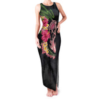 Hawaiian Tropical Plants Turtle and Shark Family Matching Tank Maxi Dress and Hawaiian Shirt Polynesian Art Tattoo LT03 Mom's Dress Black - Polynesian Pride