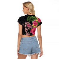 Hawaiian Tropical Plants Turtle and Shark Raglan Cropped T Shirt Polynesian Art Tattoo