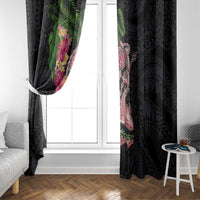 Hawaiian Tropical Plants Turtle and Shark Window Curtain Polynesian Art Tattoo