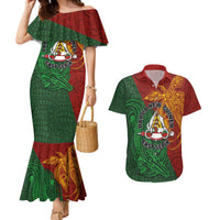 Papua New Guinea East Sepik Province Couples Matching Mermaid Dress and Hawaiian Shirt Tribal Crocodile Birds of Paradise Melanesian Tattoo LT03 Green - Polynesian Pride