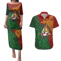 Papua New Guinea East Sepik Province Couples Matching Puletasi and Hawaiian Shirt Tribal Crocodile Birds of Paradise Melanesian Tattoo LT03 Green - Polynesian Pride