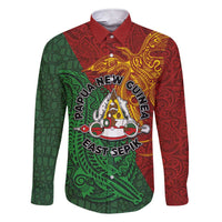Papua New Guinea East Sepik Province Family Matching Short Sleeve Bodycon Dress and Hawaiian Shirt Tribal Crocodile Birds of Paradise Melanesian Tattoo LT03 Dad's Shirt - Long Sleeve Green - Polynesian Pride