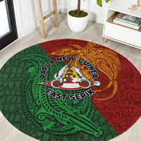 Papua New Guinea East Sepik Province Round Carpet Tribal Crocodile Birds of Paradise Melanesian Tattoo LT03 Green - Polynesian Pride