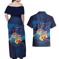 Polynesian Scuba Diving Couples Matching Off Shoulder Maxi Dress and Hawaiian Shirt Honu with Hibiscus and Plumeria Flower and Tapa Tribal Pattern LT03 - Polynesian Pride