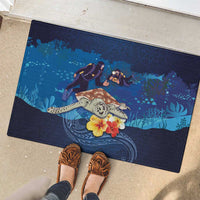 Polynesian Scuba Diving Rubber Doormat Honu with Hibiscus and Plumeria Flower and Tapa Tribal Pattern