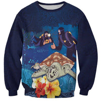 Polynesian Scuba Diving Sweatshirt Honu with Hibiscus and Plumeria Flower and Tapa Tribal Pattern