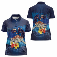 Polynesian Scuba Diving Women Polo Shirt Honu with Hibiscus and Plumeria Flower and Tapa Tribal Pattern LT03 - Polynesian Pride