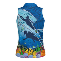 Polynesian Scuba Diving Women Sleeveless Polo Shirt Beauty Corals with Underwater and Polynesian Pattern