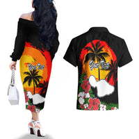 Custom Hawaii Maui Island Couples Matching Off The Shoulder Long Sleeve Dress and Hawaiian Shirt Maui Map With Tropical Forest Vintage Style LT03 - Polynesian Pride