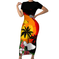 Custom Hawaii Maui Island Family Matching Short Sleeve Bodycon Dress and Hawaiian Shirt Maui Map With Tropical Forest Vintage Style LT03 Mom's Dress Black - Polynesian Pride