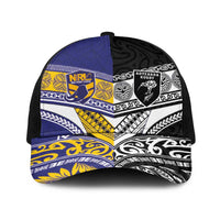 Niue and Aotearoa Rugby Baseball Net Cap Hiapo with Maori Moko Tribal Heritage Tattoos - Polynesian Pride