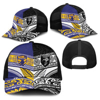 Niue and Aotearoa Rugby Baseball Net Cap Hiapo with Maori Moko Tribal Heritage Tattoos - Polynesian Pride