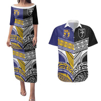 Custom Rugby Niue and Aotearoa Couples Matching Puletasi and Hawaiian Shirt Hiapo with Maori Moko Tribal Heritage Tattoos LT03 Black - Polynesian Pride